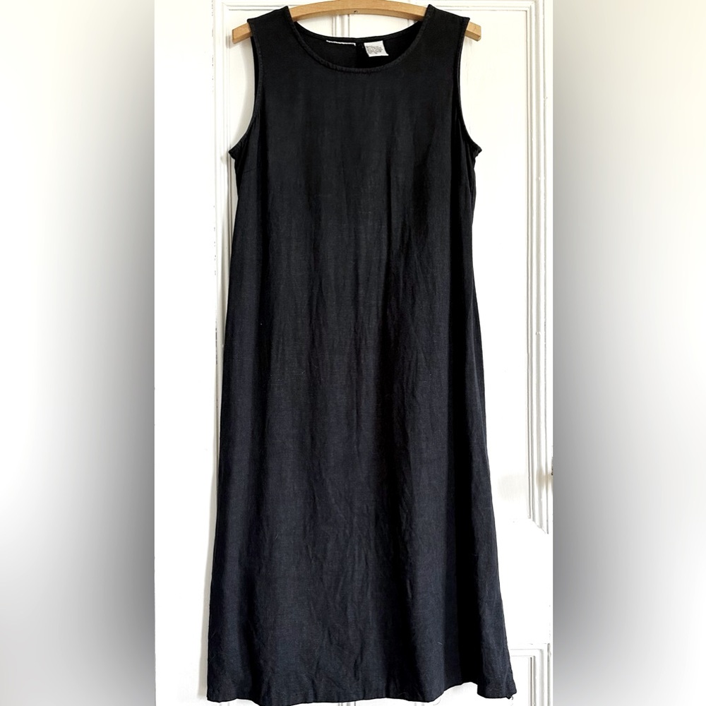 Vintage Black Sleeveless A-Line Cotton Dress